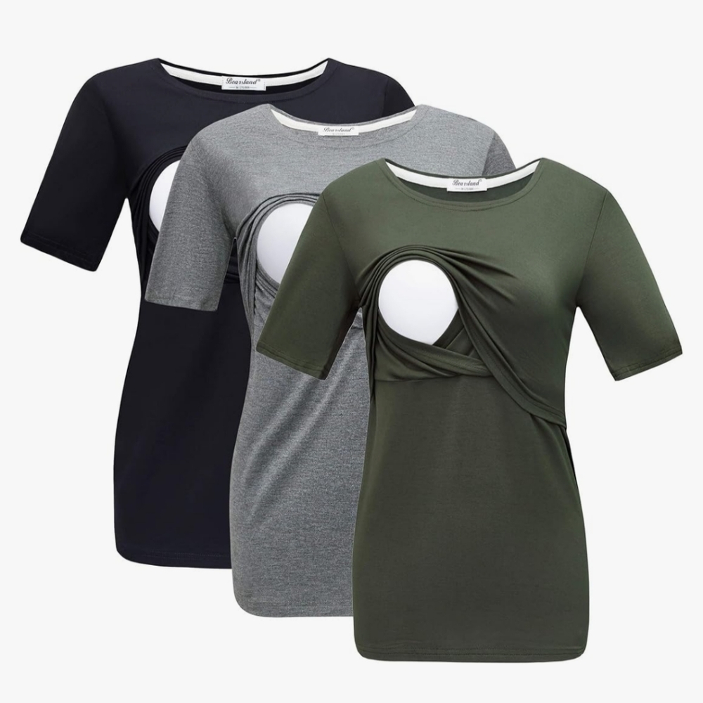 Bearsland Nursing Tee 3-Pack in Olive, Gray, and Black